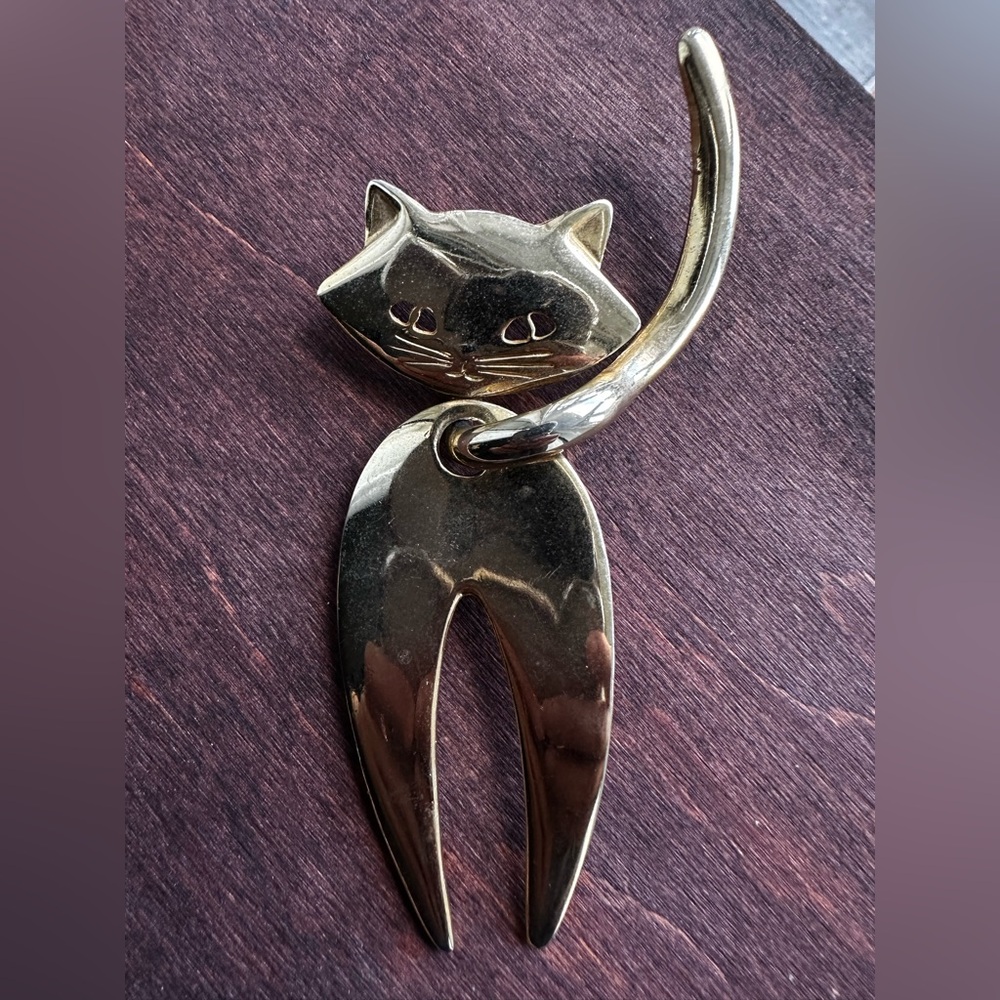 Gold Cat-Shaped Big Vintage Brooch